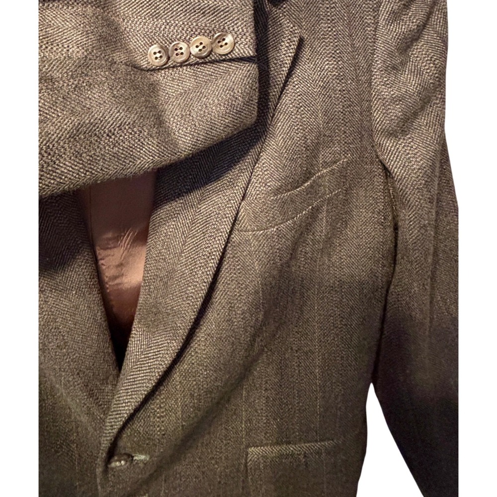 Deansgate Sport Coat Mens 48R Brown Herringbone Pinstripe USA Made Excellent VTG